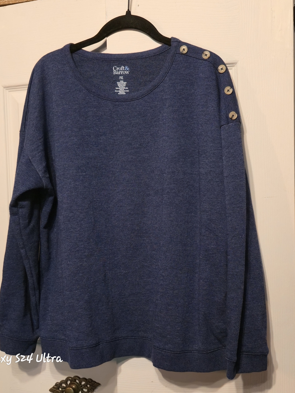 croft & barrow Navy Button-Shoulder Crewneck Sweater